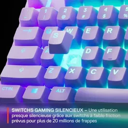 Steelseries Apex 3 TKL - Clavier gaming filaire avec interrupteurs silencieux Whisper Quiet (20M de frappes) - Disposition AZERTY - Couleur lavande