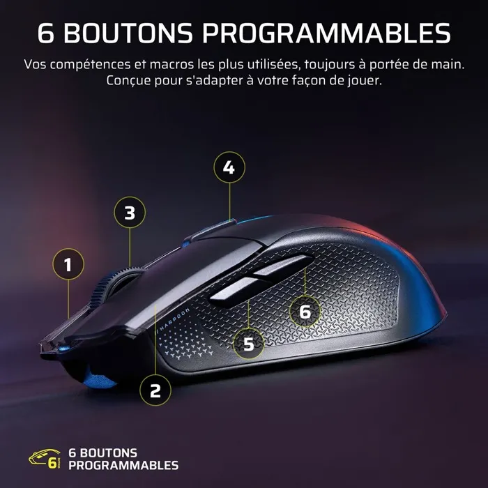 Corsair HARPOON v2 WIRELESS - Souris Gamer Sans Fil 26K DPI - Noir RGB Corsair HARPOON v2 WIRELESS - Souris Gamer Sans Fil 26K DPI - Noir RGB