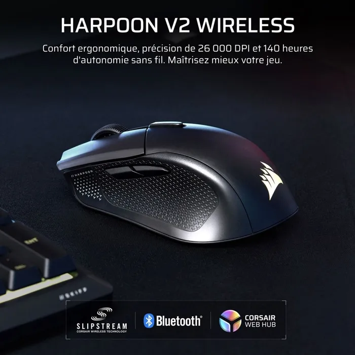 Corsair HARPOON v2 WIRELESS - Souris Gamer Sans Fil 26K DPI - Noir RGB Corsair HARPOON v2 WIRELESS - Souris Gamer Sans Fil 26K DPI - Noir RGB