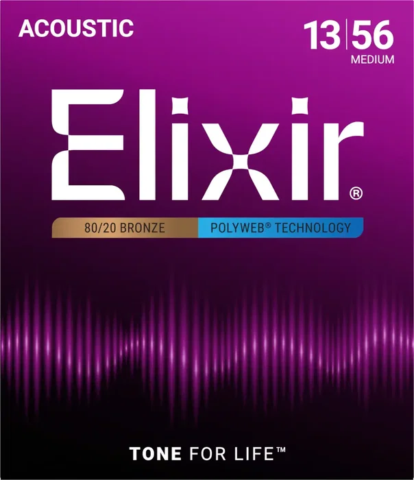ELIXIR 11075 Cordes Acoustiques 80/20 Bronze Polyweb Light-Medium 12-53