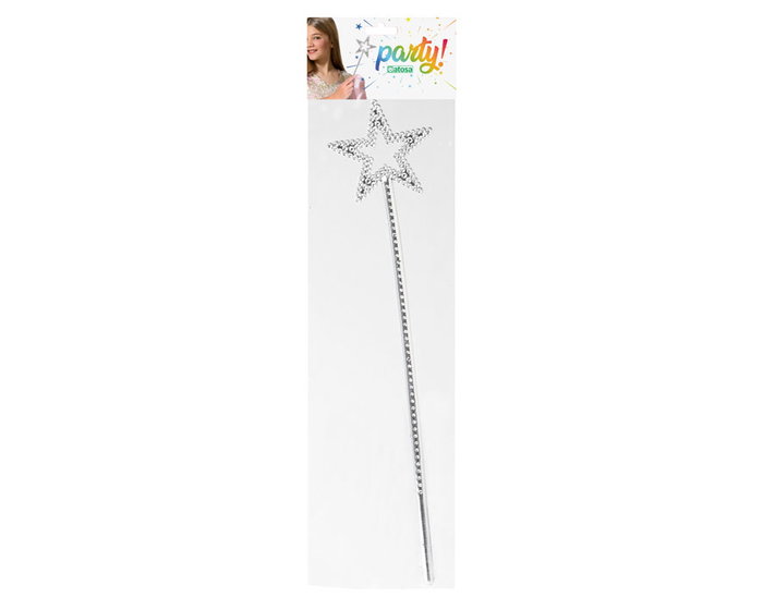 Baguette magique argentée de princesse avec étoile, 34 cm