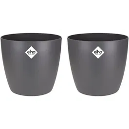 Elho Brussels Lot de 2 pots de fleurs ronds intérieurs étanches - 17 L - Ø 25,1 x H 23,2 cm - Noir