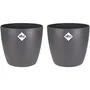 Elho Brussels Lot de 2 pots de fleurs ronds intérieurs étanches - 17 L - Ø 25,1 x H 23,2 cm - Noir