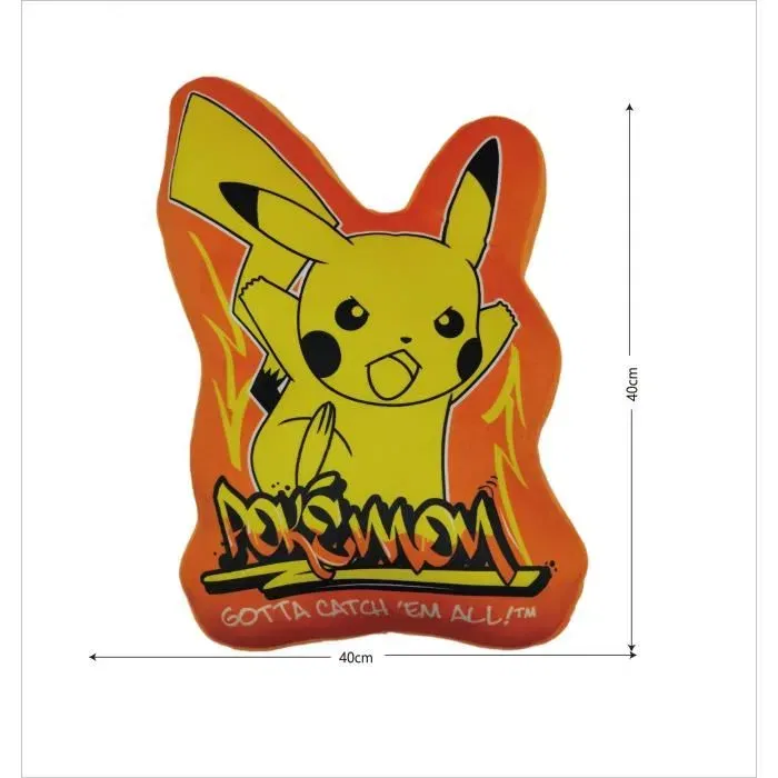 Pokémon POKEMON Pikachu Coussin décoratif 3D en Velboa avec rembourrage doux - 40 cm - Tissu résistant toucher velours