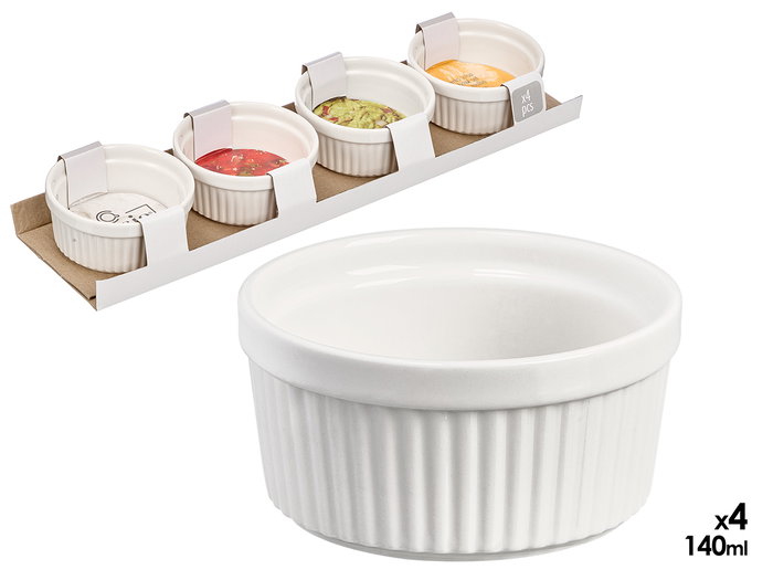 Vessia Set de 4 pots à sauce 140 ml – Porcelaine blanc 37 x 5 x 9 cm (Set de 24) Vessia Set de 4 pots à sauce 140 ml – Porcelaine blanc 37 x 5 x 9 cm (Set de 24)