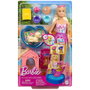 Barbie - Poupée et ensemble de jeu Piscine pour chiots Jbf35 - Avec piscine remplissable, toboggan et accessoires - Mattel