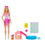 Barbie - Poupée et ensemble de jeu Piscine pour chiots Jbf35 - Avec piscine remplissable, toboggan et accessoires - Mattel