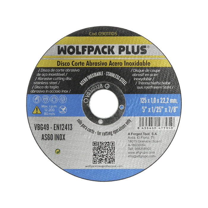 WOLFPACK LINEA PROFESIONAL Disque de coupe abrasif Inox 125x1x22,2 mm WOLFPACK LINEA PROFESIONAL Disque de coupe abrasif Inox 125x1x22,2 mm