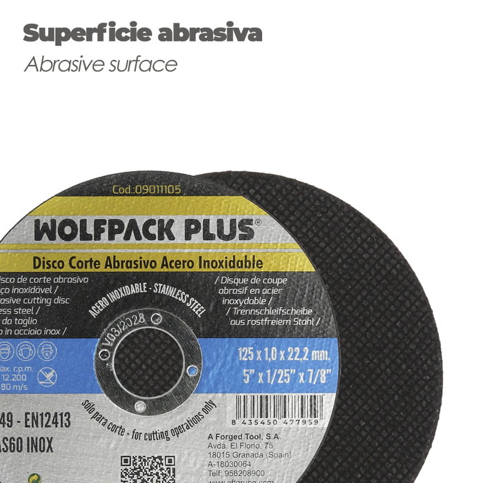 WOLFPACK LINEA PROFESIONAL Disque de coupe abrasif Inox 125x1x22,2 mm WOLFPACK LINEA PROFESIONAL Disque de coupe abrasif Inox 125x1x22,2 mm