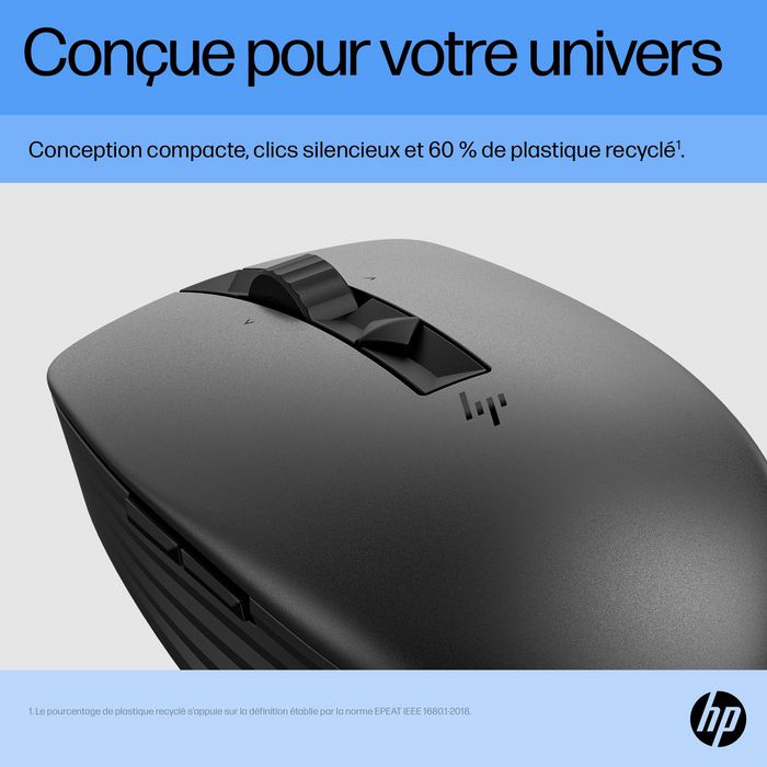 HP 710 Souris Sans Fil Rechargeable Silencieuse - 6 Boutons Programmable, Autonomie 90 Jours, Ambidextre, Bluetooth 5.3/Dongle USB 2.4 GHz, Compatible Mac/Windows/Chrome