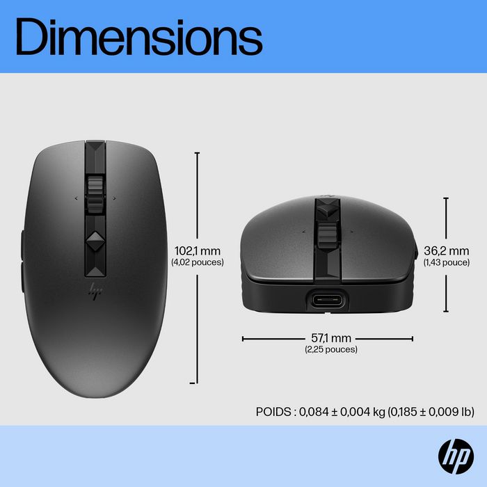 HP 710 Souris Sans Fil Rechargeable Silencieuse - 6 Boutons Programmable, Autonomie 90 Jours, Ambidextre, Bluetooth 5.3/Dongle USB 2.4 GHz, Compatible Mac/Windows/Chrome
