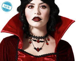 Atosa Collier Gothique Noir avec Camée et Chaînes pour Déguisement de Vampire ou Mariée Sombre