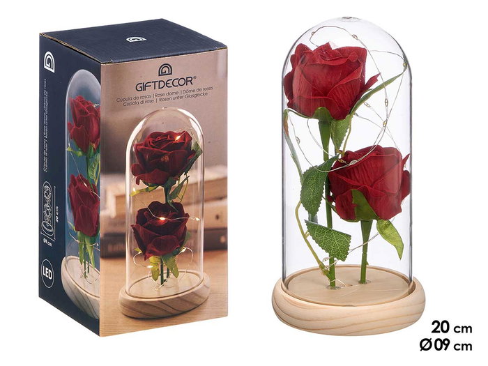 GIFTDECOR Coupole 2 Roses LED Rouge GIFTDECOR Coupole 2 Roses LED Rouge