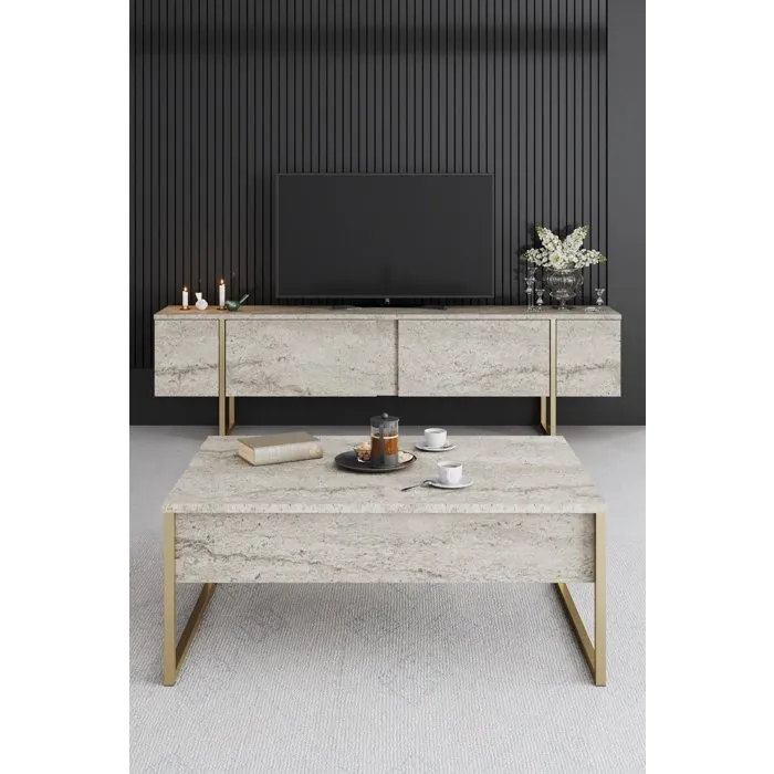 Table basse LUXE Travertine Gold rectangulaire Table basse LUXE Travertine Gold rectangulaire