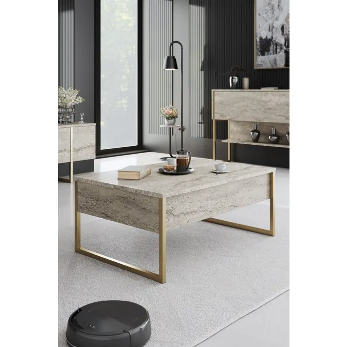 Table basse LUXE Travertine Gold rectangulaire Table basse LUXE Travertine Gold rectangulaire