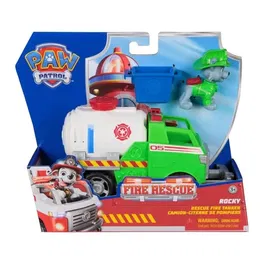 Spin Master - Figurine La Pat'Patrouille Rocky - Camion de Pompiers Fire Rescue avec Bac et Pince - Véhicule et Figurine Chiot - Jouet dès 3 ans