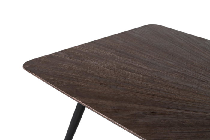 GINER Y COLOMER - Table de salle à manger rectangulaire en teck recyclé 200 cm avec plateau radial et pieds en métal noir