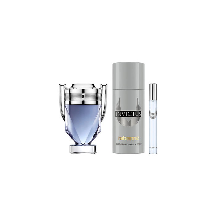 Paco Rabanne Invictus Ensemble 3 pièces: Eau de Toilette Vaporisateur 100 ml, Déodorant Vaporisateur 150 ml + Eau de Toilette Vaporisateur 10 ml - Parfum Homme Frais et Bois