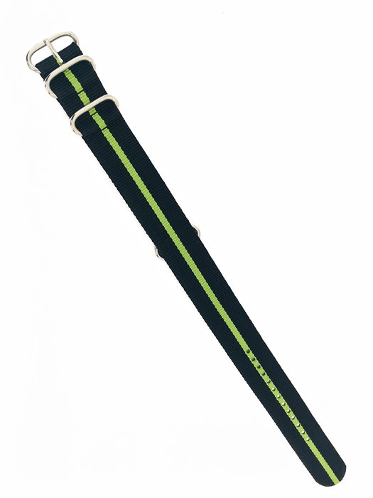 Ene Bracelet de montre ENES-NE-VE 23mm noire et rayure verte Ene Bracelet de montre ENES-NE-VE 23mm noire et rayure verte