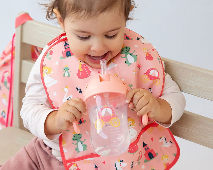 KioKids Tasse d'Apprentissage Étape 3 300 mL Rose avec Poignées et Paille Contrepoids - Anticolique, PP et Silicone sans BPA