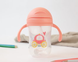 KioKids Tasse d'Apprentissage Étape 3 300 mL Rose avec Poignées et Paille Contrepoids - Anticolique, PP et Silicone sans BPA