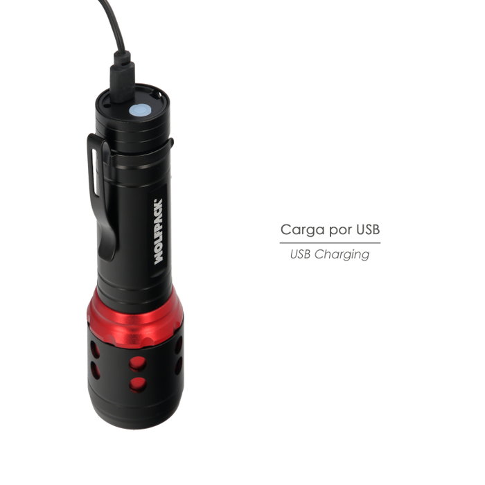 WOLFPACK LINEA PROFESIONAL Lampe de poche LED mini en aluminium rechargeable USB 500 Lumens