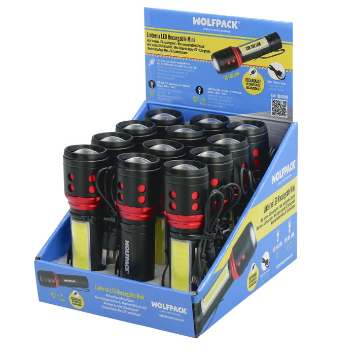 WOLFPACK LINEA PROFESIONAL Lampe de poche LED mini en aluminium rechargeable USB 500 Lumens