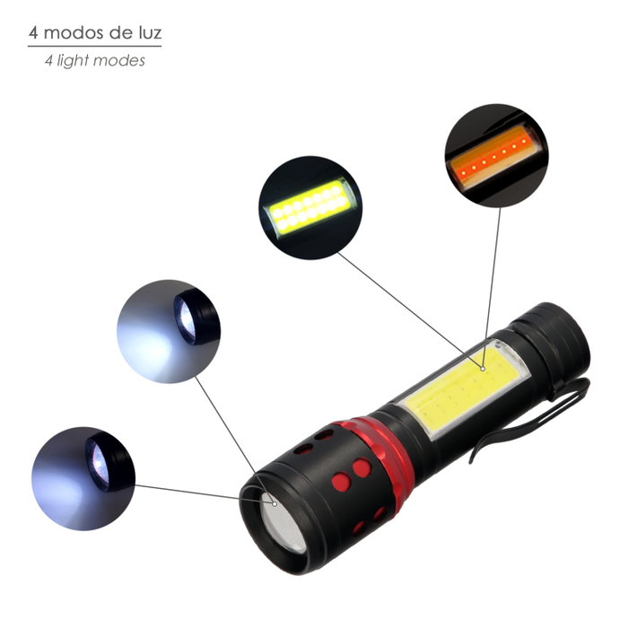 WOLFPACK LINEA PROFESIONAL Lampe de poche LED mini en aluminium rechargeable USB 500 Lumens
