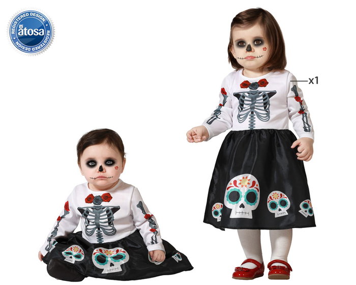 Déguisement Squelette Mexicain Fille Bébé 24 Mois Robe Blanche Halloween Polyster Déguisement Squelette Mexicain Fille Bébé 24 Mois Robe Blanche Halloween Polyster