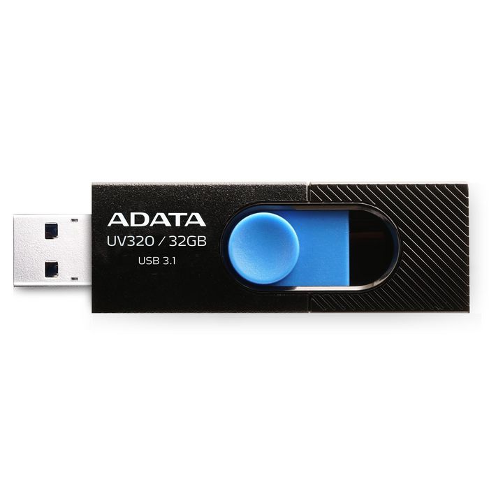 ADATA UV220 Clé USB 3.1 32GB, Noir/Bleu, Design Capless à Glissière, Compatible USB 3.0, Monture pour Dragonne