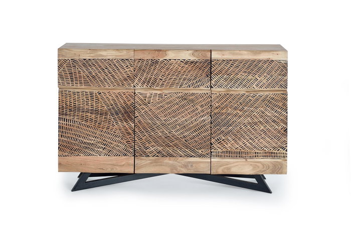GINER Y COLOMER - Buffet 3 portes et 3 tiroirs en bois d'acacia massif avec patines naturelle et noire, pieds en fer forgé (90x140x40 cm) GINER Y COLOMER - Buffet 3 portes et 3 tiroirs en bois d'acacia massif avec patines naturelle et noire, pieds en fer forgé (90x140x40 cm)