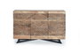 GINER Y COLOMER - Buffet 3 portes et 3 tiroirs en bois d'acacia massif avec patines naturelle et noire, pieds en fer forgé (90x140x40 cm)