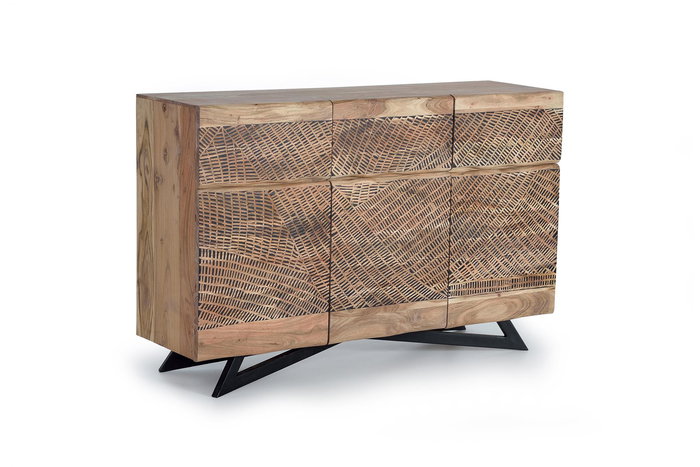 GINER Y COLOMER - Buffet 3 portes et 3 tiroirs en bois d'acacia massif avec patines naturelle et noire, pieds en fer forgé (90x140x40 cm) GINER Y COLOMER - Buffet 3 portes et 3 tiroirs en bois d'acacia massif avec patines naturelle et noire, pieds en fer forgé (90x140x40 cm)