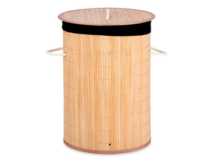 KIPIT Panier de rangement rond en bambou et tissu noir