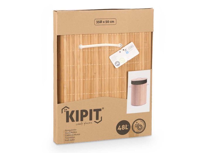 KIPIT Panier de rangement rond en bambou et tissu noir