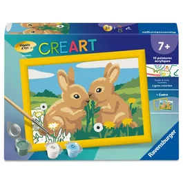 Ravensburger - Kit de peinture par numéros CreArt Kids, motif Lapins mignons, 13x18 cm, avec cadre, pour enfants dès 7 ans, 12023216