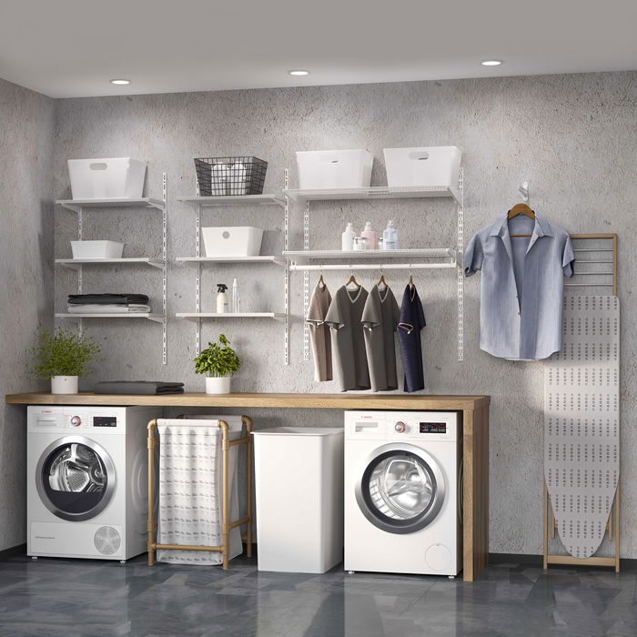 Emuca Kit de pour 3 étagères avec consoles et supports muraux Jagmet, longueur 380mm, Acier, Peint en blanc