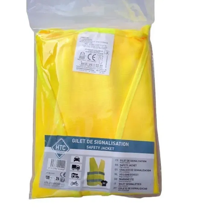 Kit sécurité HTC EQUIPEMENTS avec 1 triangle de signalisation 550g et 5 gilets haute visibilité jaune taille XL, 2 bandes réfléchissantes pour la route Kit sécurité HTC EQUIPEMENTS avec 1 triangle de signalisation 550g et 5 gilets haute visibilité jaune taille XL, 2 bandes réfléchissantes pour la route
