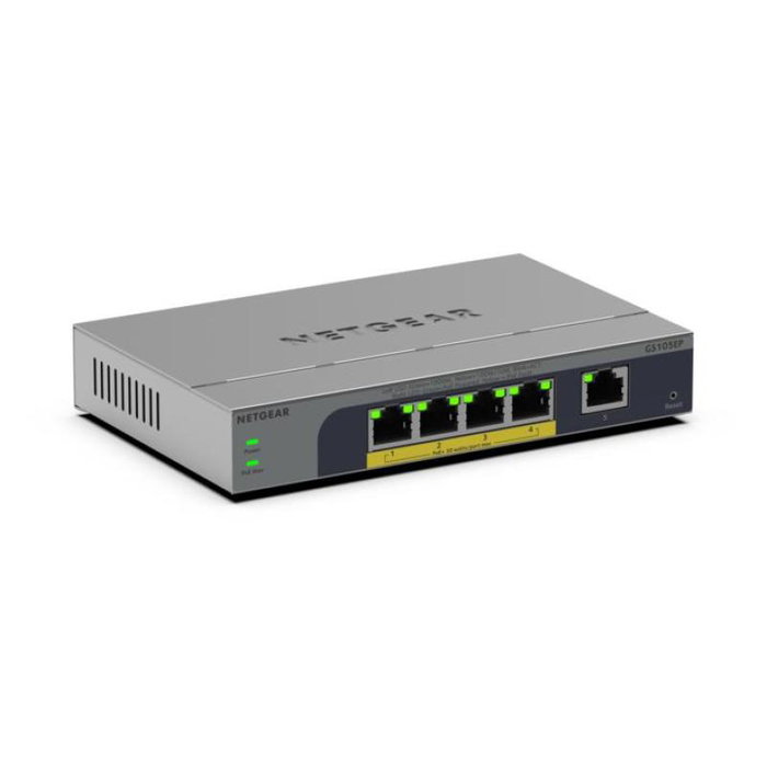 Netgear GS105EP-100EUS - Switch géré Gigabit 5 ports avec PoE+ (30 W), alimentation interne, rackable, GS105EP100EUS