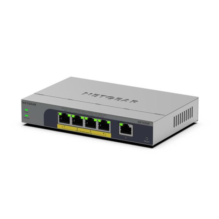 Netgear GS105EP-100EUS - Switch géré Gigabit 5 ports avec PoE+ (30 W), alimentation interne, rackable, GS105EP100EUS