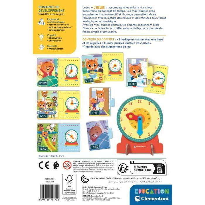 Clementoni L'heure - Horloge éducative avec 13 mini-puzzles