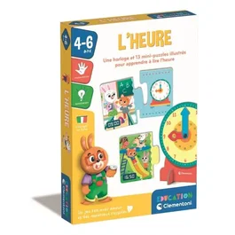 Clementoni - Horloge Éducative d'Apprentissage de l'Heure avec 13 Mini-Puzzles - Jeu Autocorrectif pour Enfants