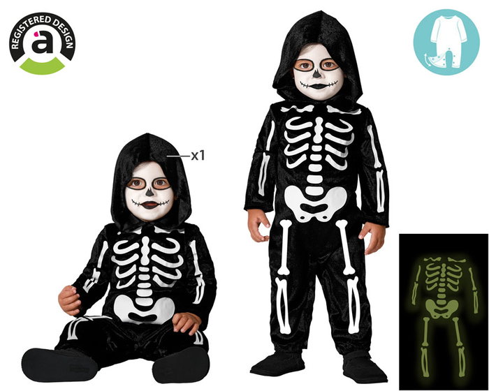 Atosa Déguisement Mono Squelette Phosphorescent avec Capuche pour Bébé Unisexe Atosa Déguisement Mono Squelette Phosphorescent avec Capuche pour Bébé Unisexe