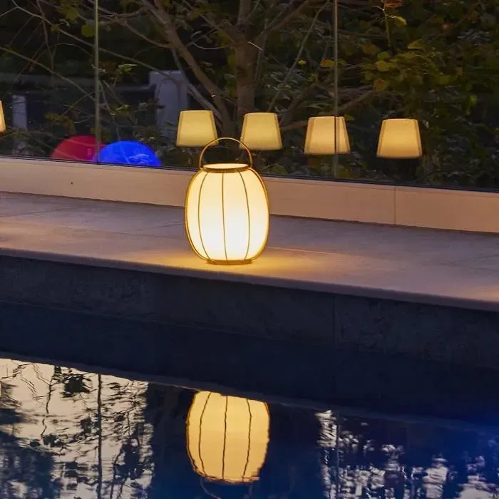 Lumisky TULUM - Lampe de table et baladeuse LED sans fil, 27 cm, poignée en métal doré, blanc chaud et froid, sur batterie