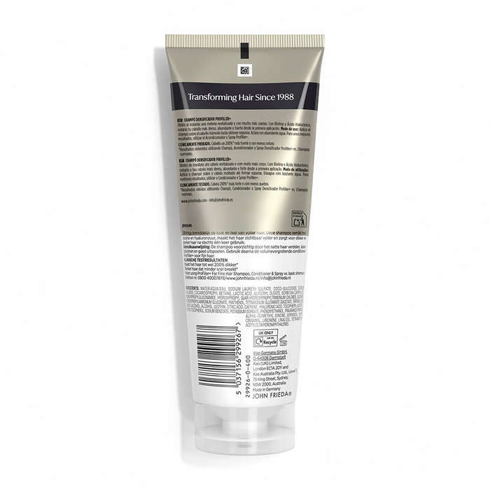 John Frieda PROFILLER+ Shampooing Densifiant et Volumatisant 250 ml - Pour Cheveux Fins et Casses