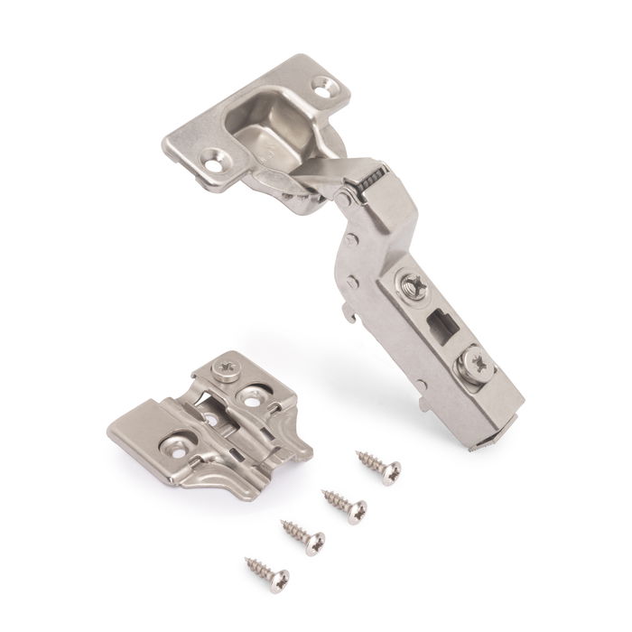 Emuca Lot de 20 charnières super coudées X91 à fermeture amortie avec embases à visser, Hauteur 0, Acier, Nickelé Emuca Lot de 20 charnières super coudées X91 à fermeture amortie avec embases à visser, Hauteur 0, Acier, Nickelé