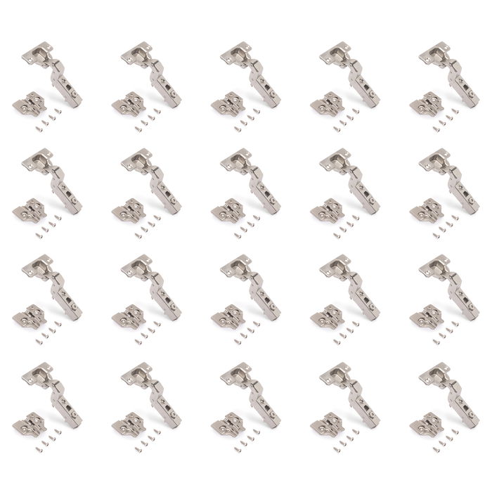 Emuca Lot de 20 charnières super coudées X91 à fermeture amortie avec embases à visser, Hauteur 0, Acier, Nickelé Emuca Lot de 20 charnières super coudées X91 à fermeture amortie avec embases à visser, Hauteur 0, Acier, Nickelé