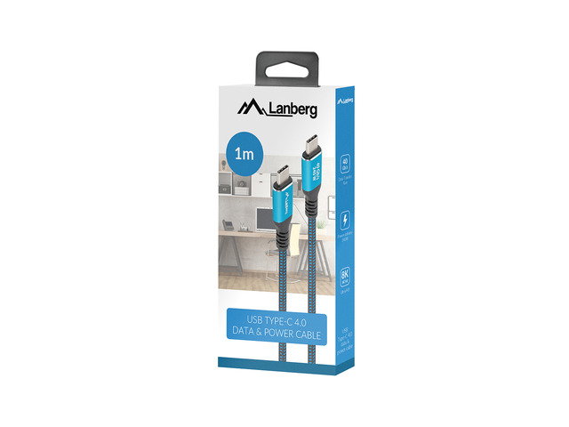 Lanberg Câble USB Type C 4.0 100 cm, 40 Gb/s, 240 W, 5K/8K, Textile, Ni