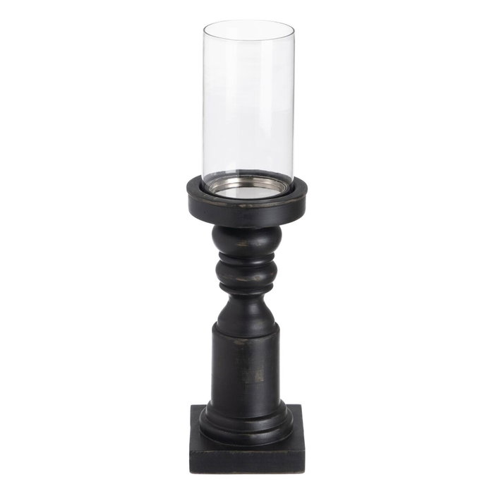 Bougeoir Noir Bois Verre 12 x 12 x 47 cm Bougeoir Noir Bois Verre 12 x 12 x 47 cm