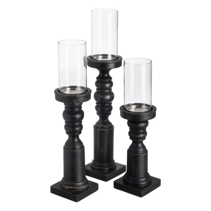 Bougeoir Noir Bois Verre 12 x 12 x 47 cm Bougeoir Noir Bois Verre 12 x 12 x 47 cm